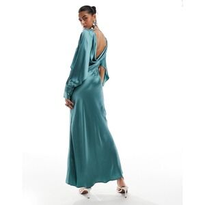 & Other Stories Satin Long Sleeve Maxi Dress With Drape Back In Green size 0 nwt
